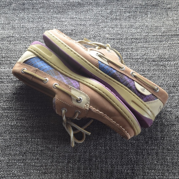 Purple and Blue Plaid Sperry Topsider Shoes - Picture 2 of 6